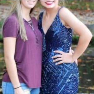 Blue one piece homecoming dress.